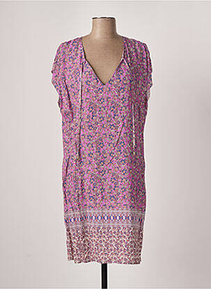 Robe mi-longue imprimé fleurs manches courtes violet EMA BLUE'S femme
