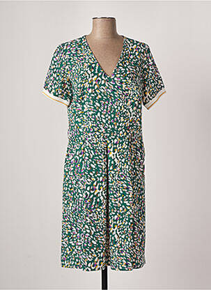 Robe mi-longue tissage crêpe manches courtes vert QUEENIE femme