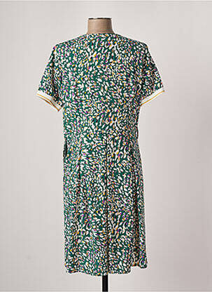 Robe mi-longue tissage crêpe manches courtes vert QUEENIE femme