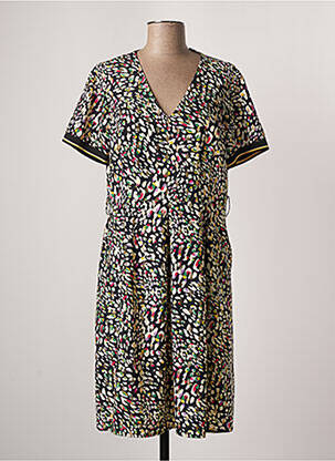 Robe mi-longue tissage crêpe manches courtes noir QUEENIE femme