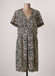 Robe mi-longue tissage crêpe manches courtes noir QUEENIE femme