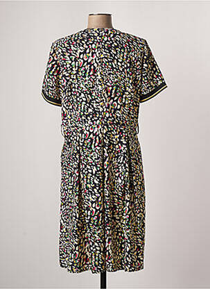 Robe mi-longue tissage crêpe manches courtes noir QUEENIE femme