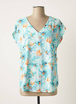 Top coupe fluide manches courtes bleu SARAH JOHN femme