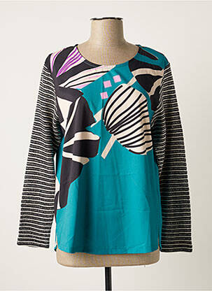 Top coupe fluide manches longues bleu KALISSON femme