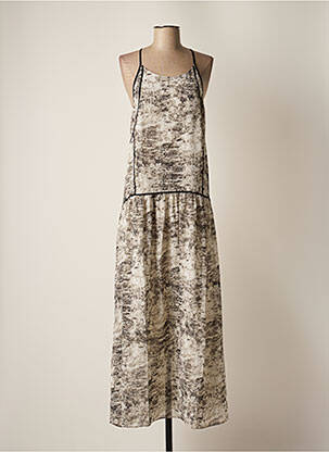Robe longue imprimé fantaisie fines bretelles gris SEE U SOON femme
