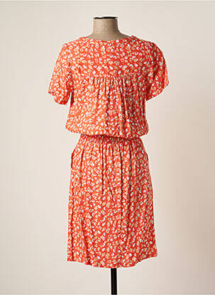 Robe mi-longue imprimé fleurs manches courtes orange SPARKZ femme