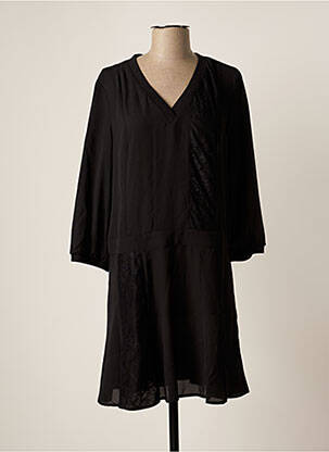 Robe mi-longue coupe fluide manches longues noir ONE STEP femme