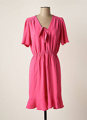 Robe mi-longue coupe fluide manches courtes rose EMI-JO femme