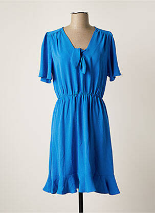 Robe mi-longue coupe fluide manches courtes bleu EMI-JO femme