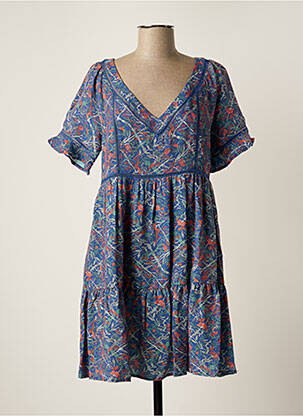 Robe mi-longue coupe fluide manches courtes bleu THE KORNER femme