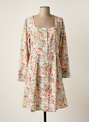 Robe mi-longue imprimé fleurs manches longues beige EMI-JO femme