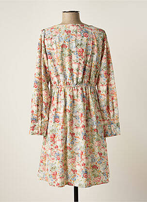 Robe mi-longue imprimé fleurs manches longues beige EMI-JO femme