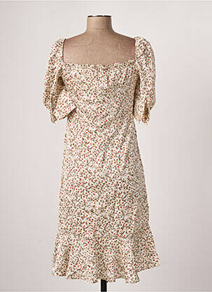 Robe mi-longue imprimé fleurs manches courtes beige CALIE femme