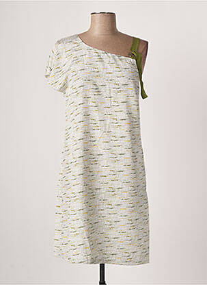 Robe mi-longue coupe fluide manches courtes vert SEE U SOON femme