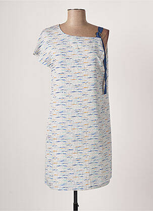 Robe mi-longue coupe fluide manches courtes bleu SEE U SOON femme