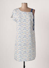 Robe mi-longue coupe fluide manches courtes bleu SEE U SOON femme