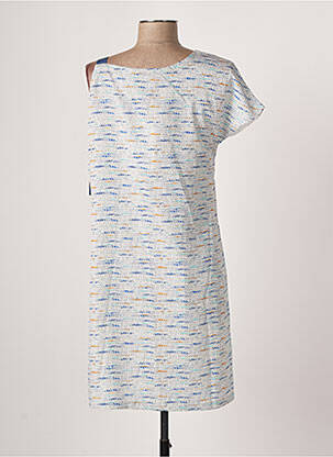 Robe mi-longue coupe fluide manches courtes bleu SEE U SOON femme