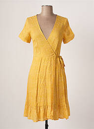Robe mi-longue imprimé fantaisie manches courtes jaune CALIE femme