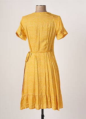 Robe mi-longue imprimé fantaisie manches courtes jaune CALIE femme