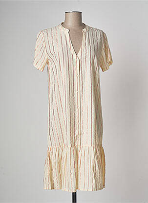 Robe mi-longue tissage crêpe manches courtes beige SPARKZ femme