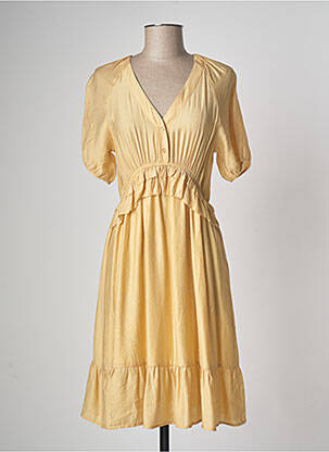 Robe mi-longue coupe fluide manches courtes jaune SEE U SOON femme