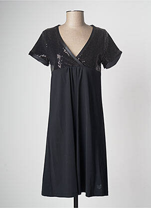 Robe mi-longue manches courtes manches courtes noir HBT femme