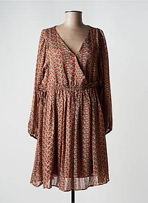 Robe courte coupe évasée manches longues marron MOLLY BRACKEN femme