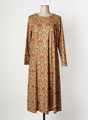 Robe mi-longue imprimé fleurs manches longues marron MD'M femme