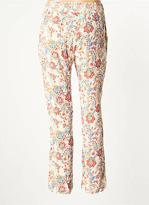 Pantalon droit tissage crêpe taille haute beige LE TEMPS DES CERISES femme