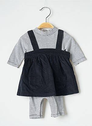 Combi-pantalon fermeture pressionnée manches longues bleu KITCHOUN fille