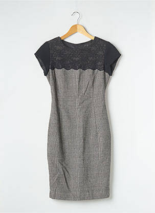 Robe mi-longue fermeture zippée au dos manches courtes gris ZARA femme