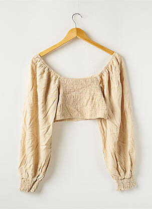 Top col rond manches longues beige NASTY GAL femme