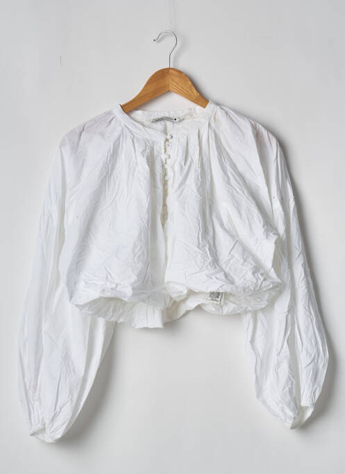 Blouse tissage popeline manches longues blanc ZARA femme