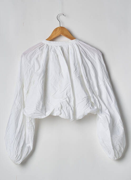 Blouse tissage popeline manches longues blanc ZARA femme