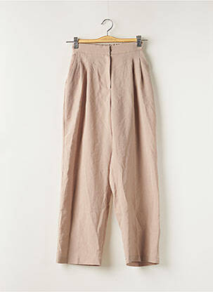 Pantalon large fermeture zippée sous rabat avec crochet taille haute beige STORETS femme