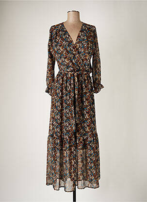 Robe longue imprimé fantaisie manches 3/4 marron SCARLET ROOS femme