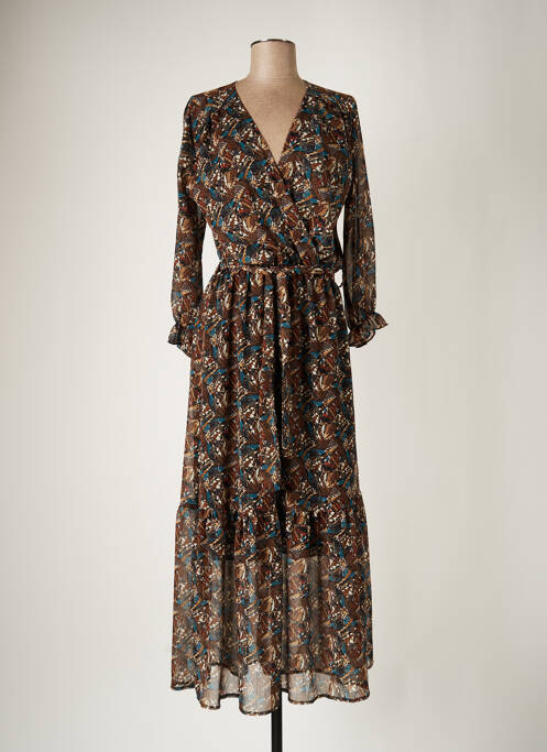 Robe longue imprimé fantaisie manches 3/4 marron SCARLET ROOS femme