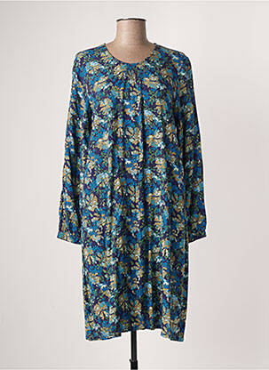 Robe mi-longue imprimé fleurs manches longues bleu AGATHE & LOUISE femme