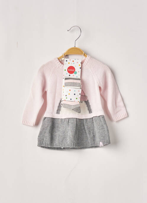 Robe mi-longue col rond manches longues rose BOBOLI fille