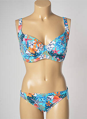 Maillot de bain 2 pièces fermeture liens à nouer haut soutien-gorge emboitant bleu OLYMPIA femme