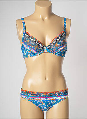 Maillot de bain 2 pièces fermeture clip haut soutien-gorge balconnet bleu OLYMPIA femme