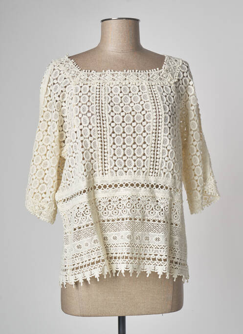 Top col carré manches 3/4 beige ATHÉ femme
