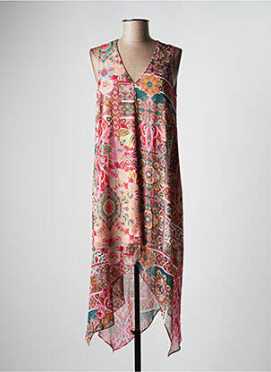 Robe mi-longue imprimé fleurs sans manche rose LPB LES PETITES BOMBES  femme
