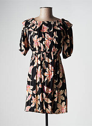 Robe courte imprimé fleurs manches courtes noir LES P'TITES BOMBES femme