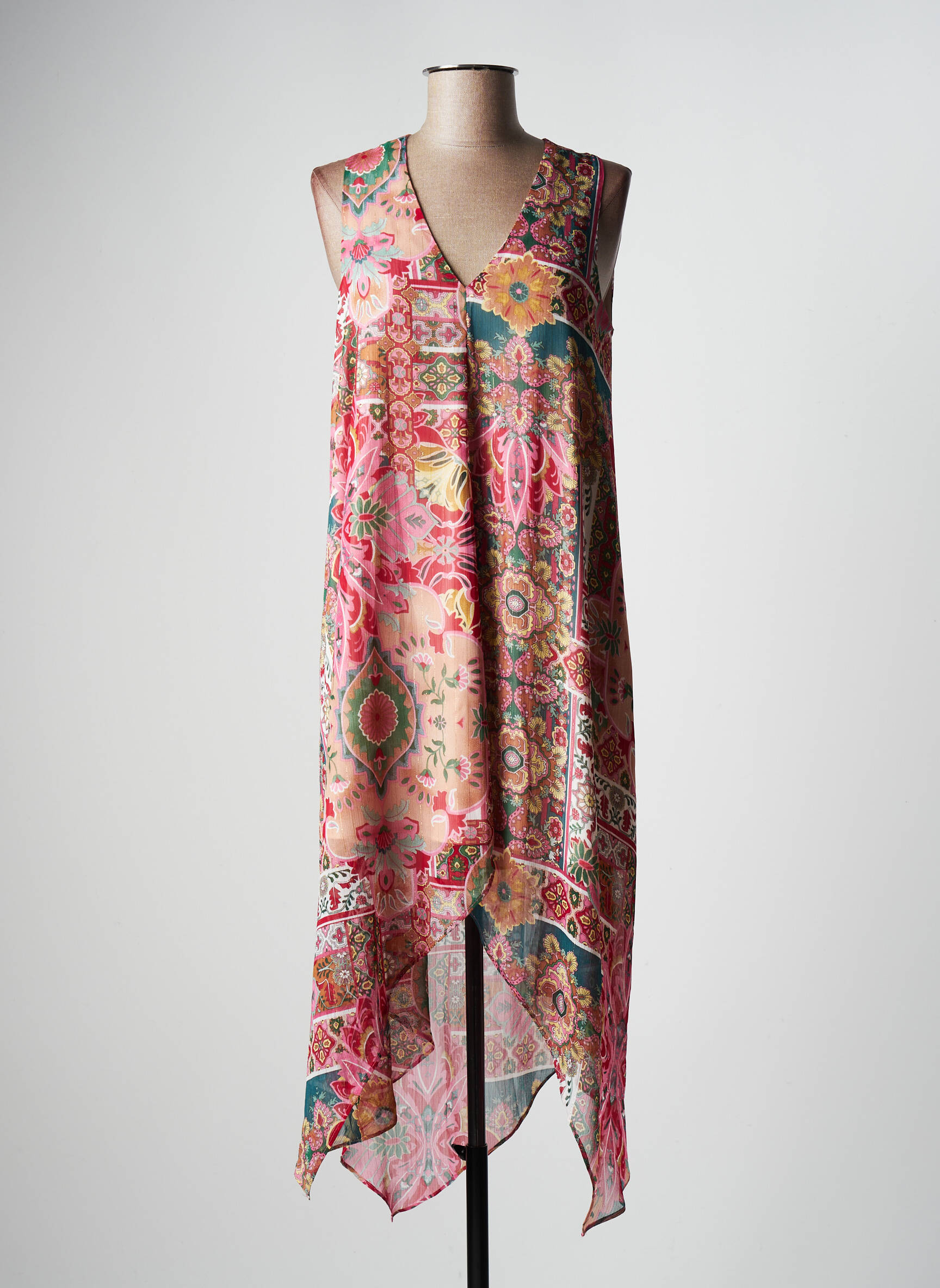 Robe mi-longue imprimé fleurs sans manche rose LPB LES PETITES BOMBES  femme