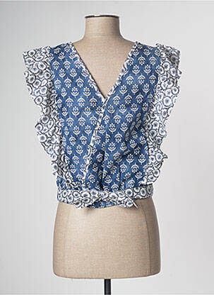 Blouse finition bords-côtes manches courtes bleu MAYORAL fille