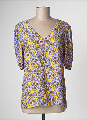 Blouse imprimé fleurs manches courtes jaune LA PETITE FRANCAISE femme