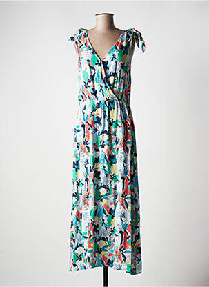 Robe longue manches bretelles ajustables fines bretelles bleu C'EST BEAU LA VIE femme
