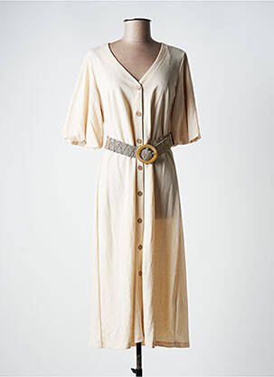 Robe mi-longue manches courtes manches courtes beige TIFFOSI femme