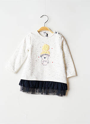 Robe mi-longue col rond manches longues blanc 3 POMMES fille